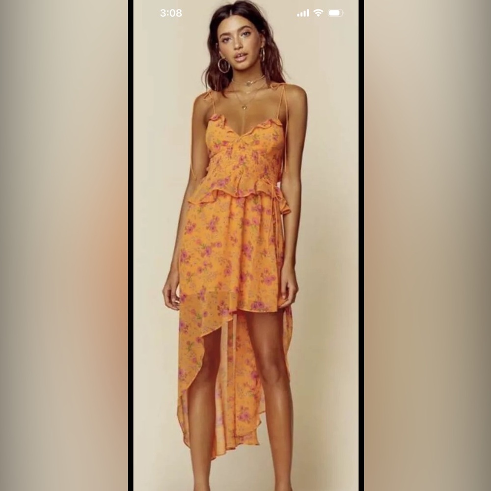 for love and lemons dress, Small, Orange Midi Dress, Floral, Cut Out